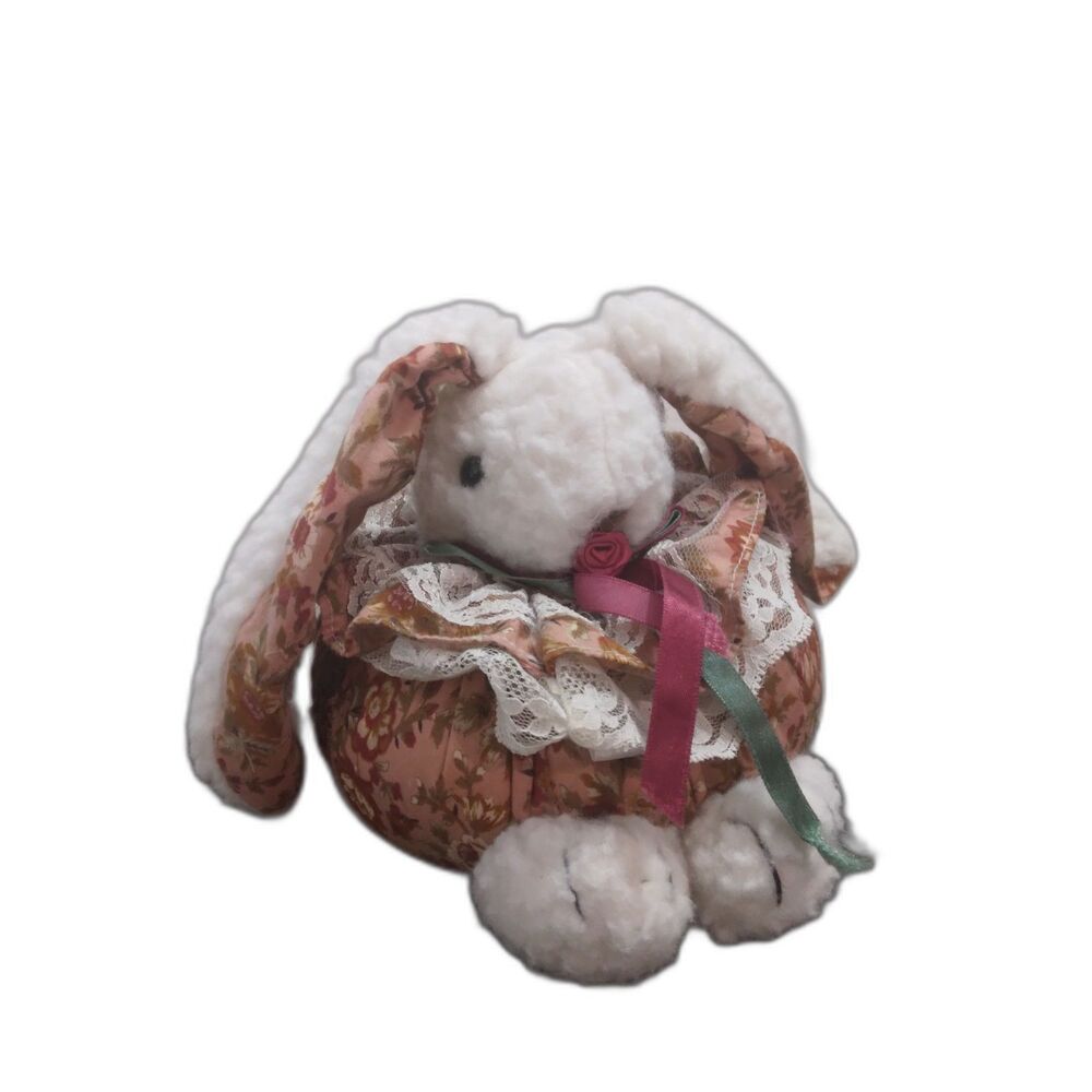 Vintage Plush Bunny Rabbit Floral Lace Easter